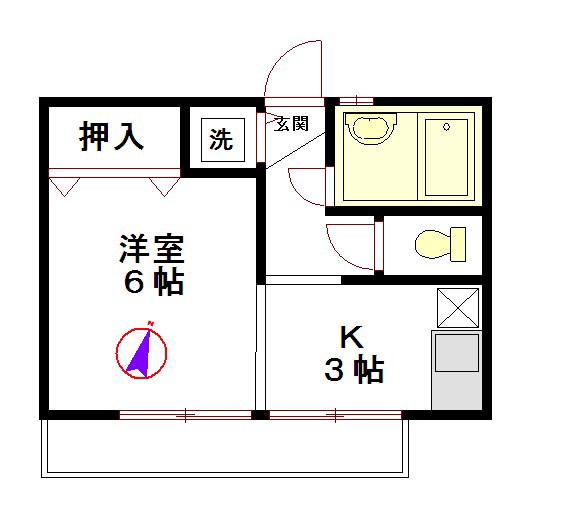 セゾンアサヒ(1K/2階)の間取り写真