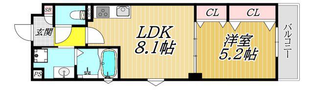 クリエオーレ伊丹(1LDK/2階)の間取り写真