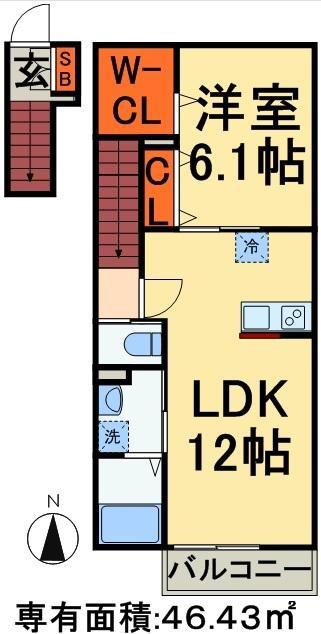 アヴェニール(1LDK/2階)の間取り写真