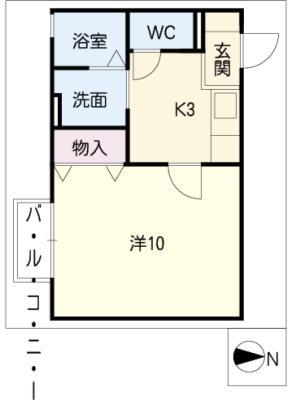 セジュールENTOPIAIIA棟(1K/2階)の間取り写真