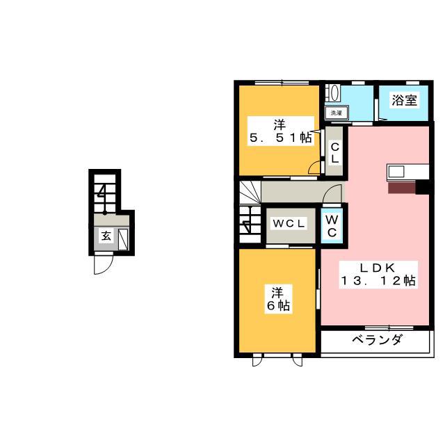 ソレイユD棟(2LDK/2階)の間取り写真