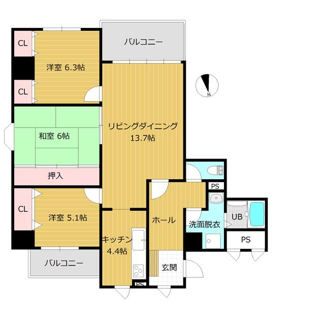 アーデルテラス愛宕(3LDK/1階)の間取り写真