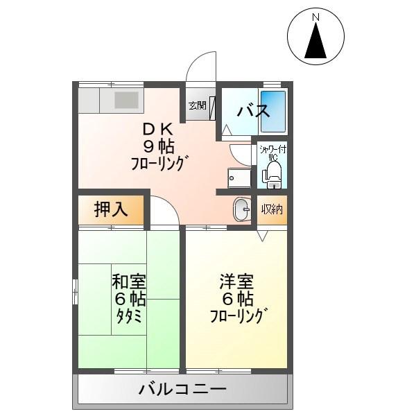 ヴェルジェ山口(2DK/2階)の間取り写真