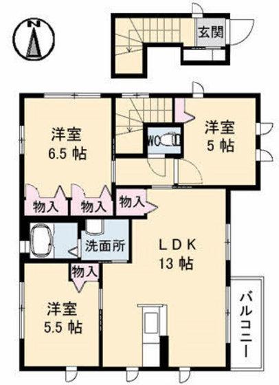 ウィンベル吉山A棟(3LDK/2階)の間取り写真