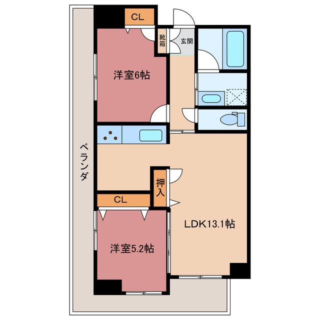 ベルメゾン三島本町(2LDK/8階)の間取り写真
