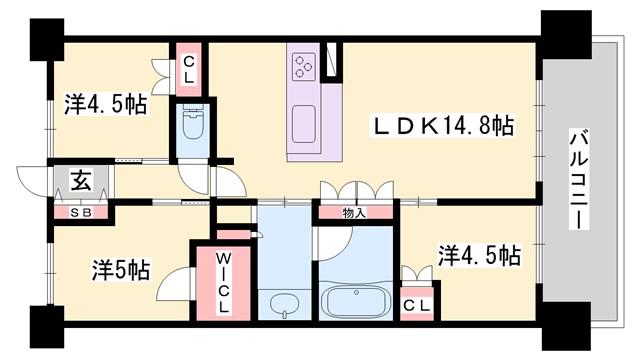シエリア姫路城東(3LDK/11階)の間取り写真