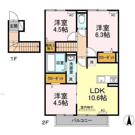 ルーチェ A棟(3LDK/2階)の間取り写真