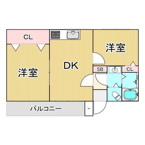ハイツ室川 I(2DK/2階)の間取り写真