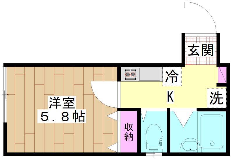 FIORE六町(1K/1階)の間取り写真