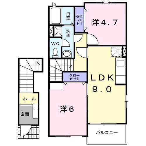 ポライトリ-B(2DK/2階)の間取り写真