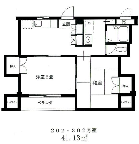 ドリーム野中(2K/3階)の間取り写真
