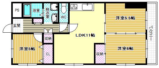 バンブー離宮(3LDK/1階)の間取り写真