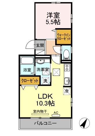 ハイム三条岡A棟(1LDK/1階)の間取り写真