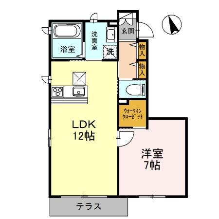HEARTYS ENT A棟(1LDK/1階)の間取り写真