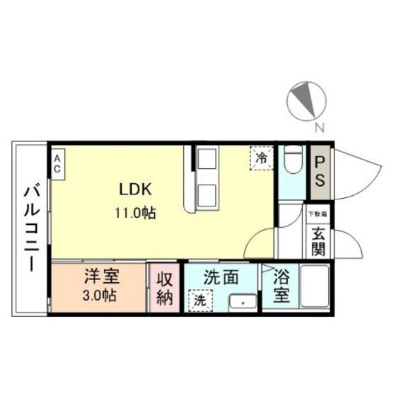 AQUE・粟島(1LDK/1階)の間取り写真
