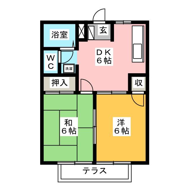イーストウイング(2DK/1階)の間取り写真