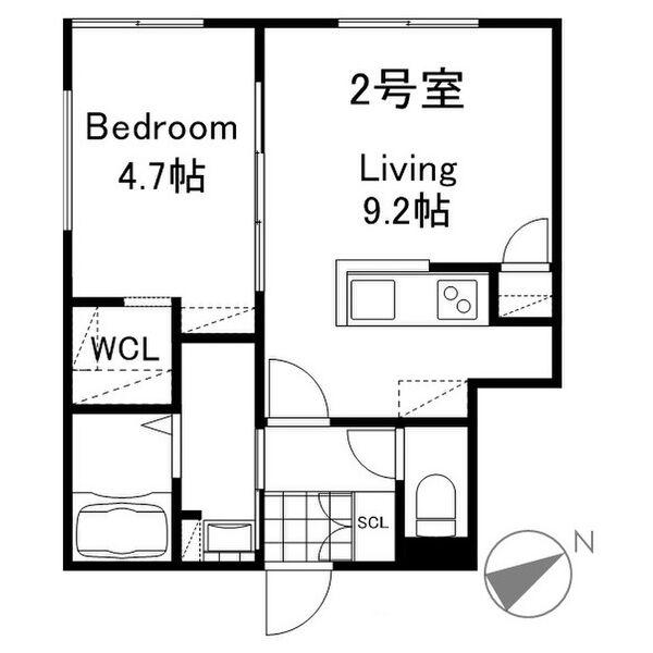 INFINITY南郷7丁目(1LDK/2階)の間取り写真