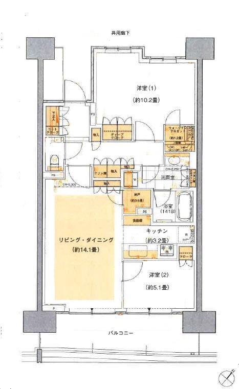 HARUMI FLAGSUN VILLAGE B棟(2LDK/12階)の間取り写真