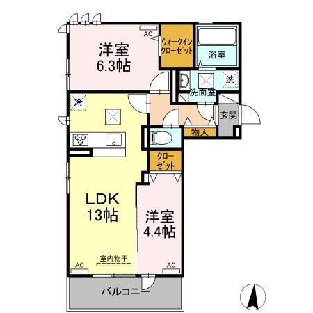 カーサベルデ 国府(2LDK/1階)の間取り写真