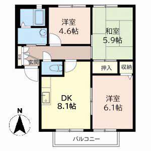 カーサA&C(3DK/2階)の間取り写真
