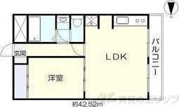 サンフラッツ新大阪 本館(1LDK/9階)の間取り写真