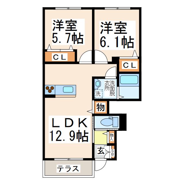 アリアガーデン(2LDK/1階)の間取り写真