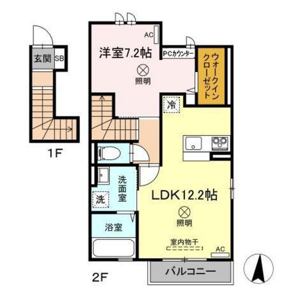 オリーブ(1LDK/2階)の間取り写真
