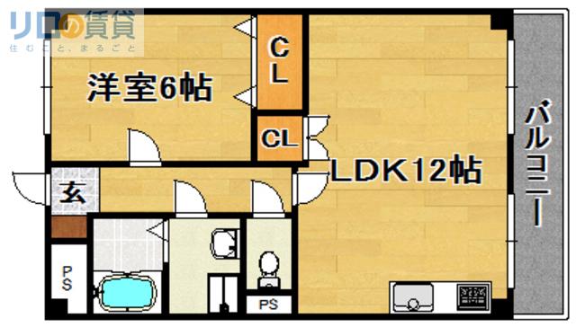 豊新グリーンハイツ(1LDK/2階)の間取り写真