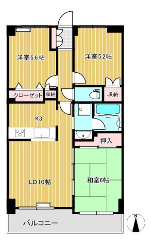 アルファステイツ高須新町(3LDK/2階)の間取り写真