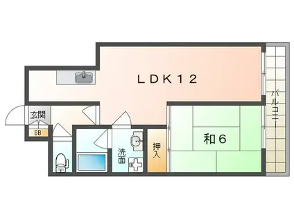龍宝マンション(1LDK/6階)の間取り写真