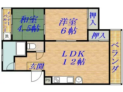 シャトー松原B棟(2LDK/3階)の間取り写真