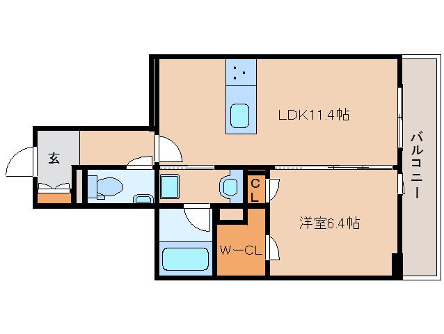 レネクリッカ西大寺II(1LDK/3階)の間取り写真