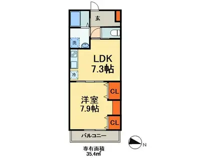 明幸3番館(1LDK/3階)の間取り写真