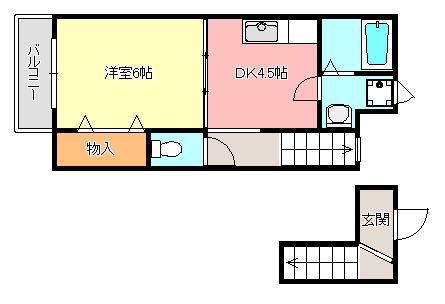 アムール福(1DK/2階)の間取り写真