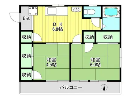 中野荘(2DK/2階)の間取り写真