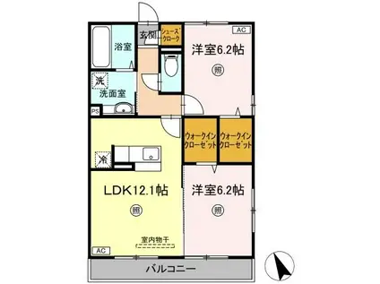 ラ・ペジブル B(2LDK/3階)の間取り写真