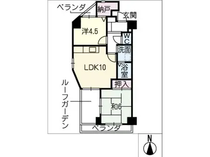 宝堀田ハイツB(2LDK/9階)の間取り写真