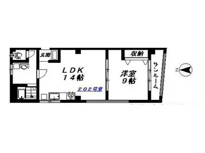 朝日ビル(1LDK/2階)の間取り写真