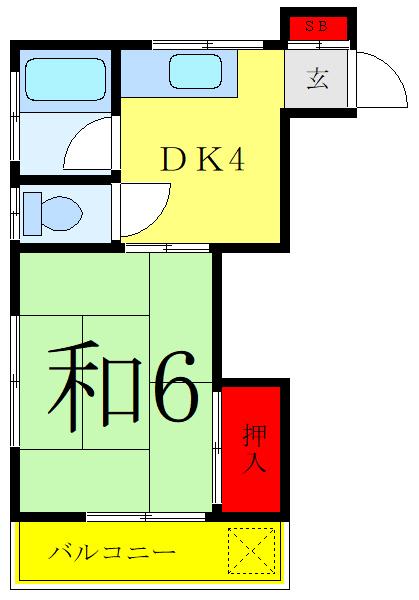 ハイツ須賀A棟(1DK/2階)の間取り写真