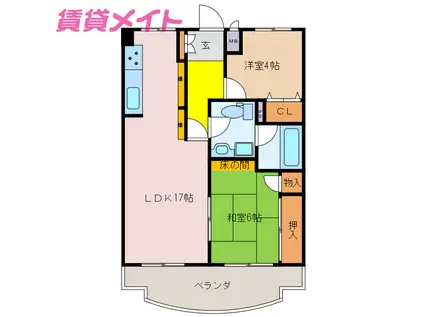 シャトーカワイ(2LDK/4階)の間取り写真