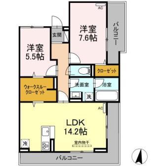 DーRESIDENCE西町(2LDK/2階)の間取り写真