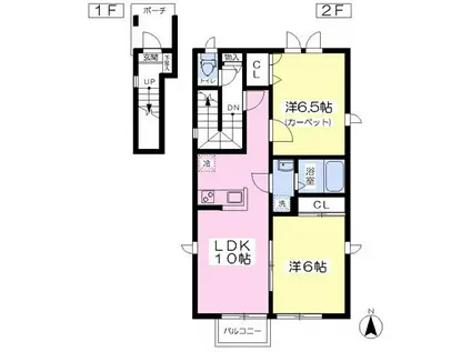 ローズヒルK(2LDK/2階)の間取り写真