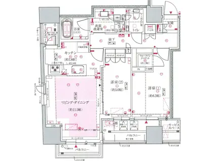 ジオグランデ白金台(2LDK/6階)の間取り写真