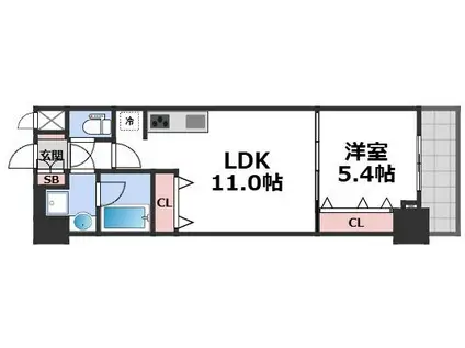 スプランディッド上本町ウエストII(1LDK/13階)の間取り写真