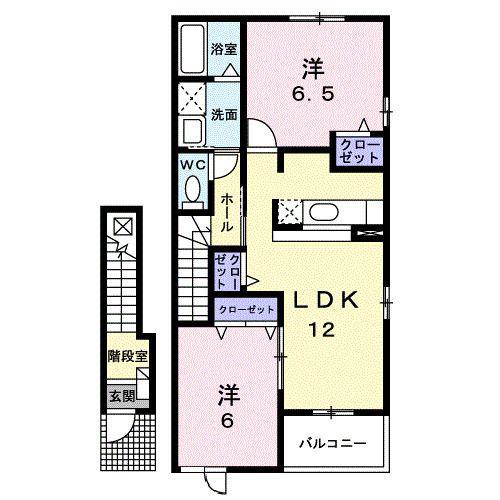 ラルジュグリーンD(2LDK/2階)の間取り写真