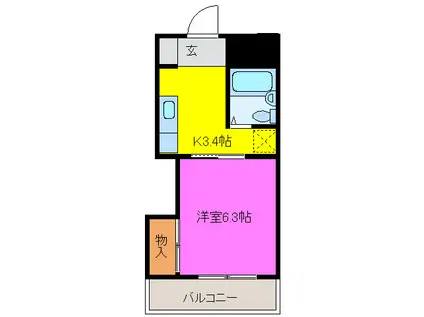 ティアラ神立(1K/3階)の間取り写真