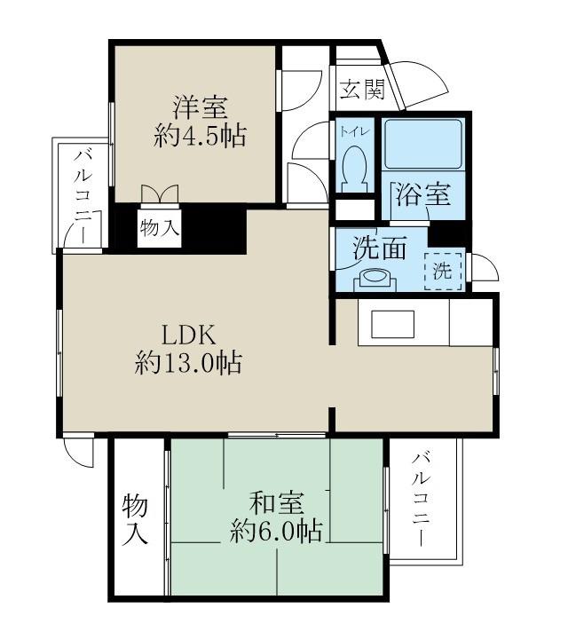 レジデンス辰巳(2LDK/2階)の間取り写真