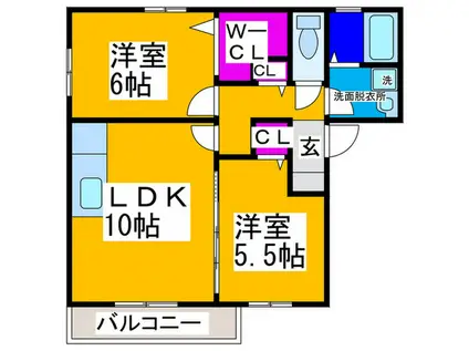 グリーンコート初芝D棟(2LDK/3階)の間取り写真