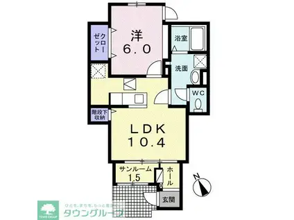 ヴィラージュ狭山祇園B(1LDK/1階)の間取り写真