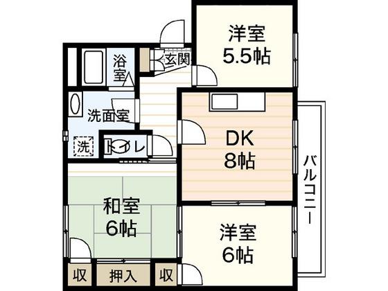 ディアス川内B棟(3LDK/2階)の間取り写真
